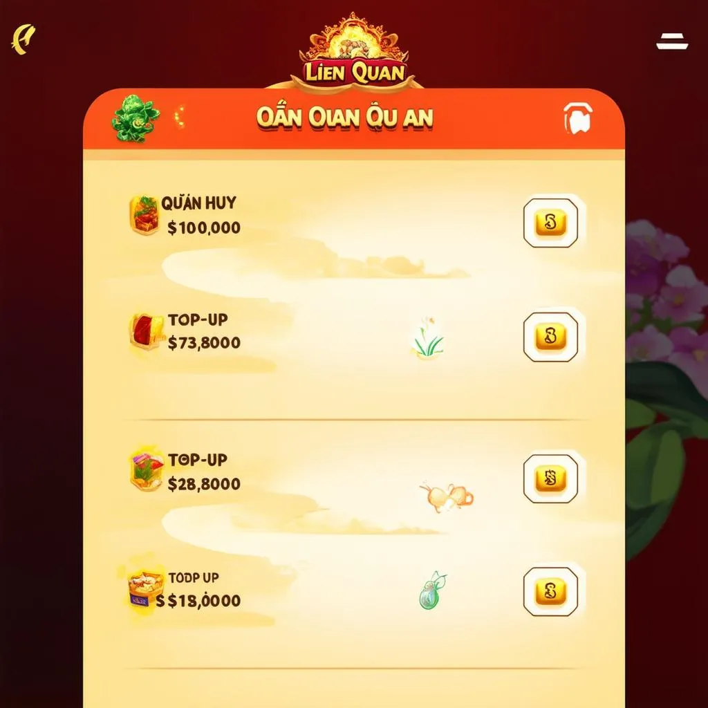 Các gói nạp Quân Huy trong game Liên Quân Mobile