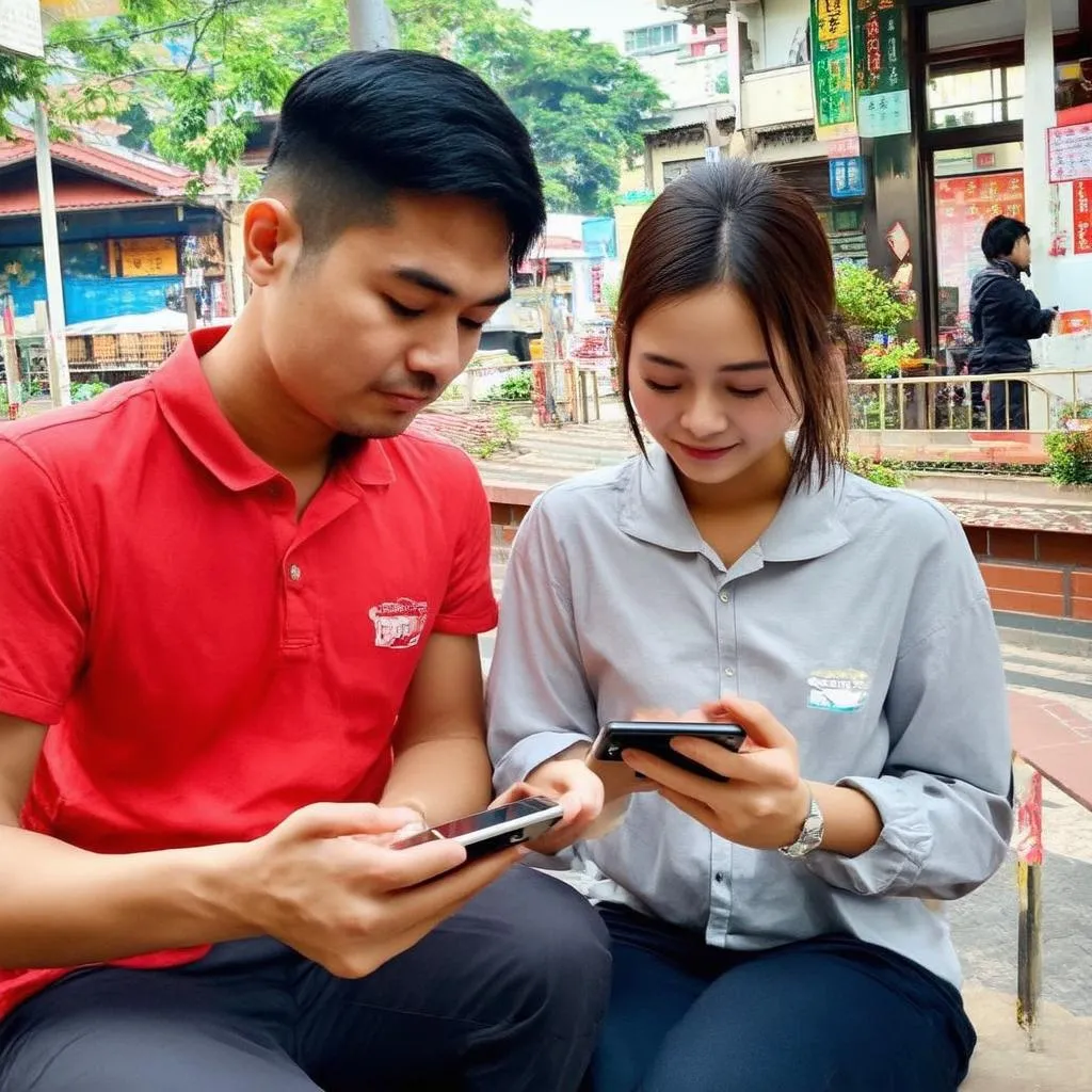 Hình ảnh cặp đôi đang chơi Liên Quân Mobile