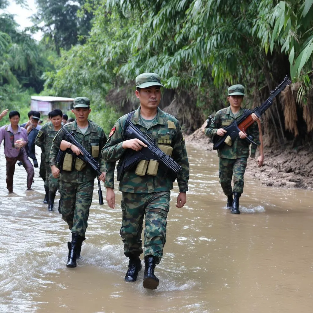 Dân quân tự vệ giúp dân