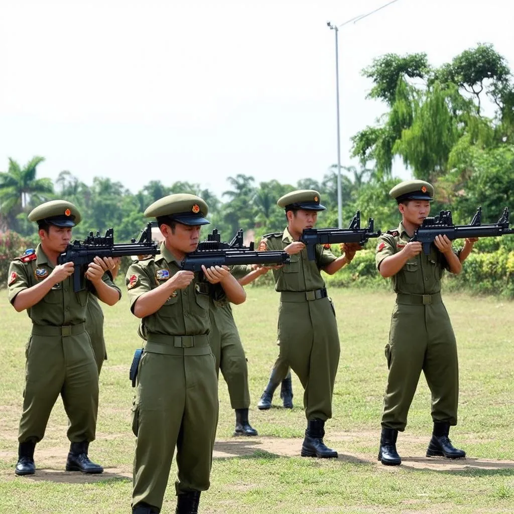 Dân quân tự vệ tập luyện