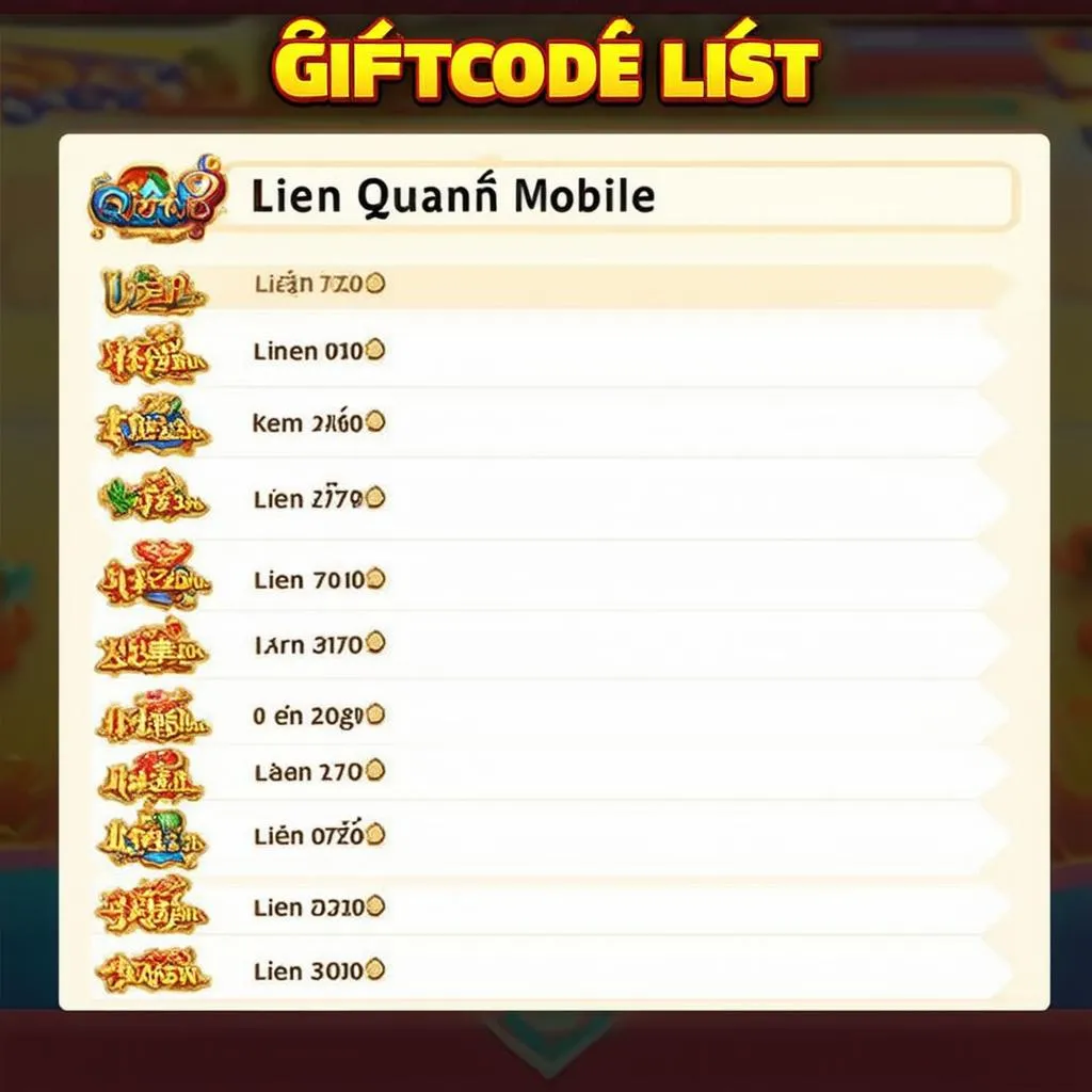 danh sách giftcode liên quân mobile