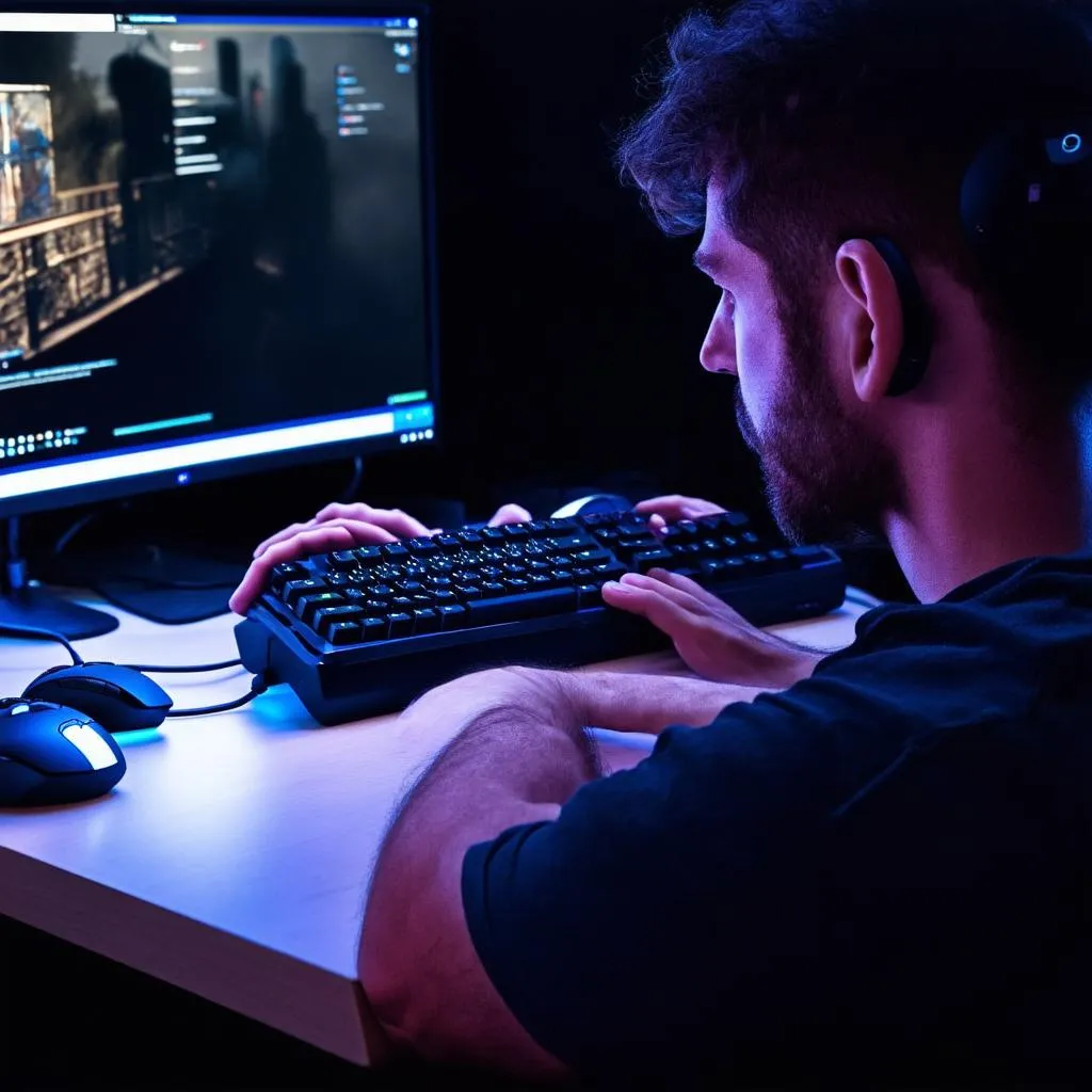 Gamer playing game on a computer