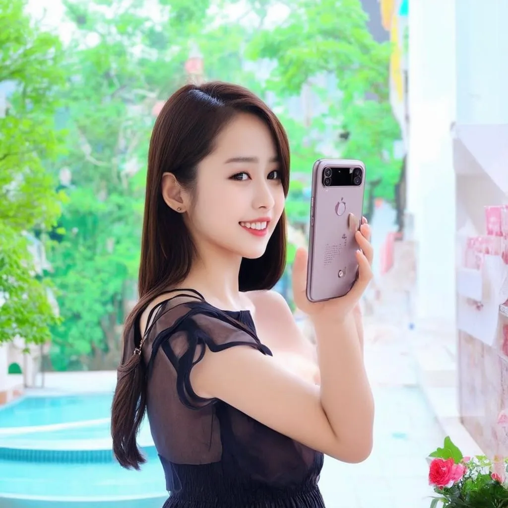 Hình ảnh cô gái xinh đẹp đang livestream chơi Liên Quân Mobile