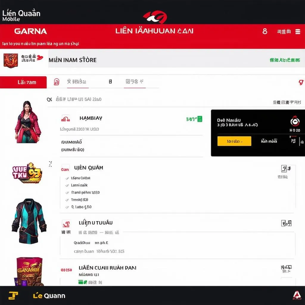 Giao diện cửa hàng Liên Quân Garena
