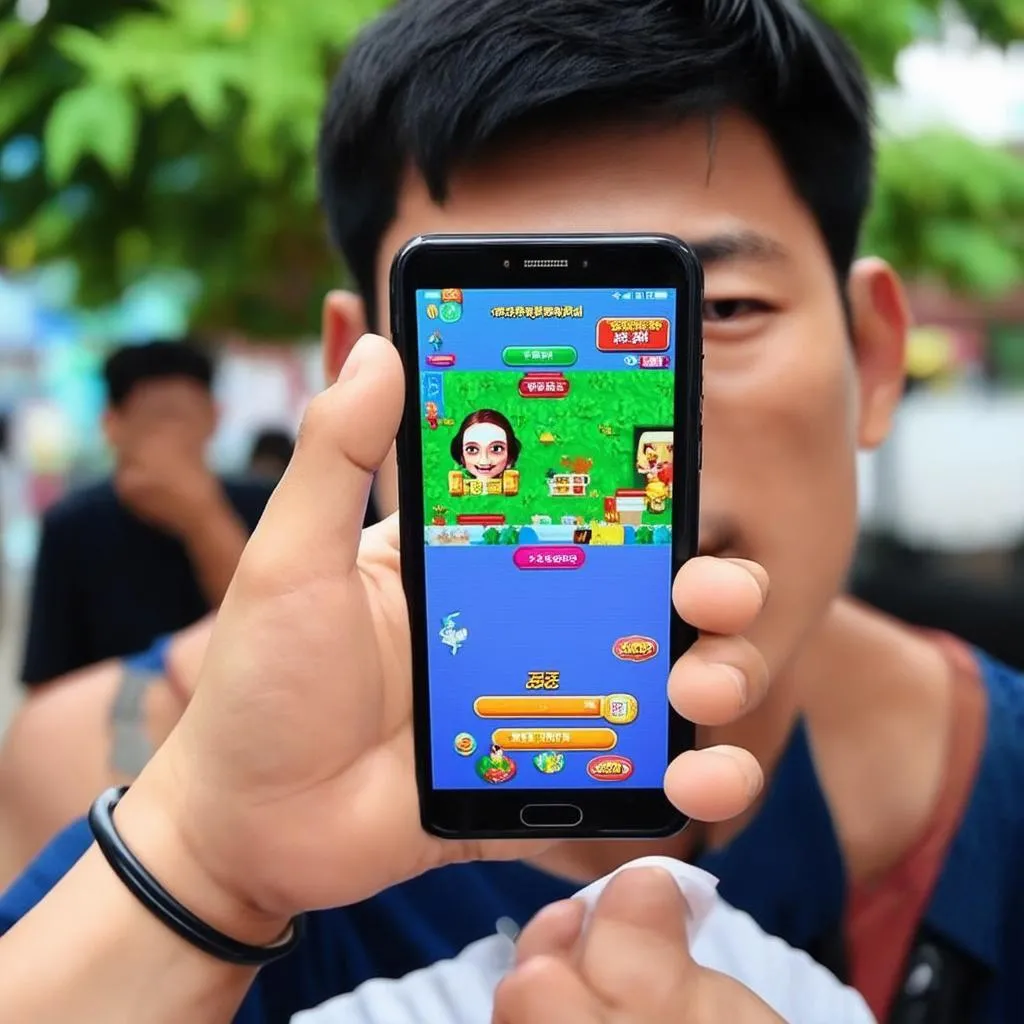 Game thủ chơi Liên Quân Mobile trên điện thoại