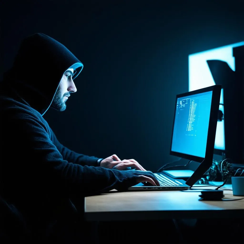 Hacker đang sử dụng máy tính