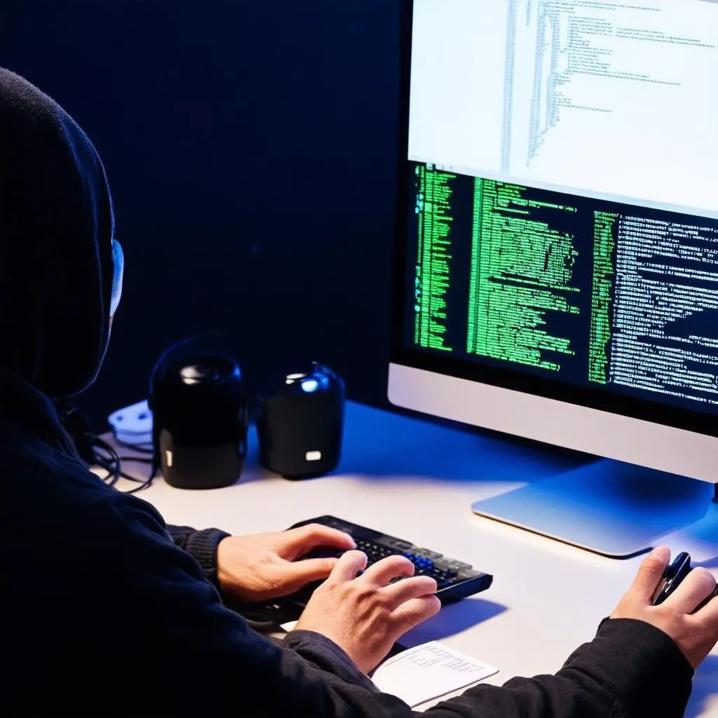 Hacker đang sử dụng máy tính