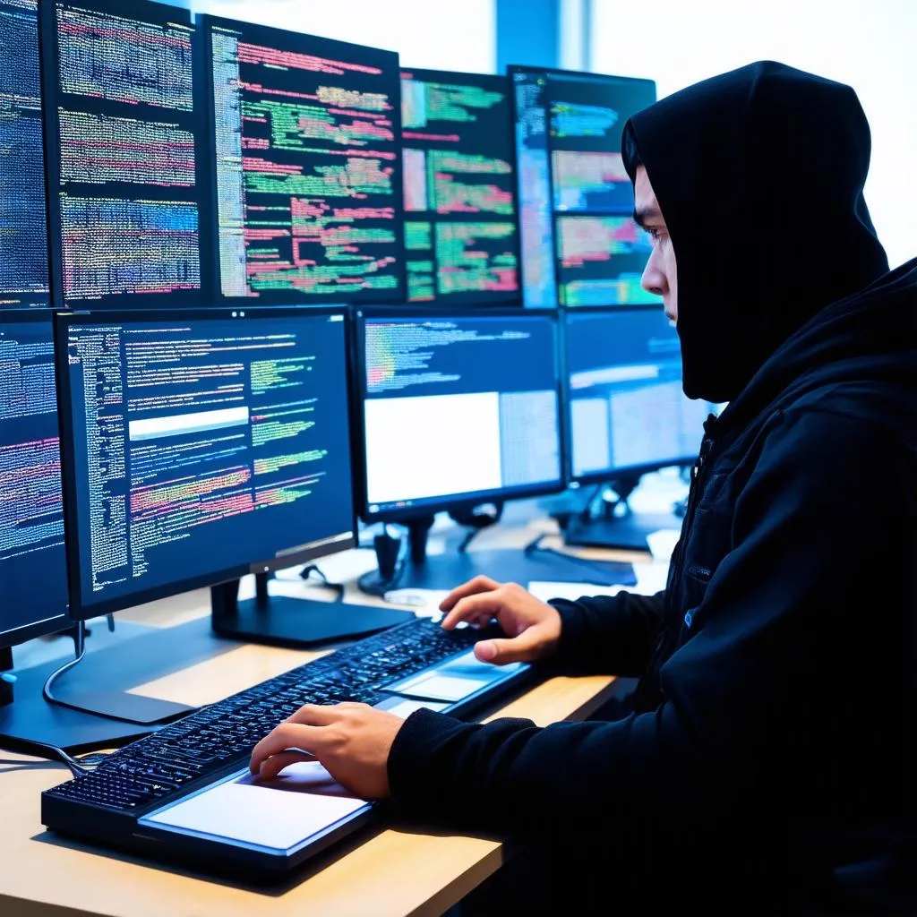 Hacker đang sử dụng máy tính