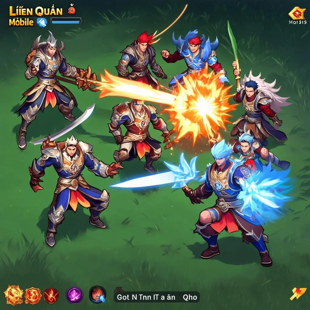 Giao diện game Liên Quân Mobile với các tướng đối đầu nhau