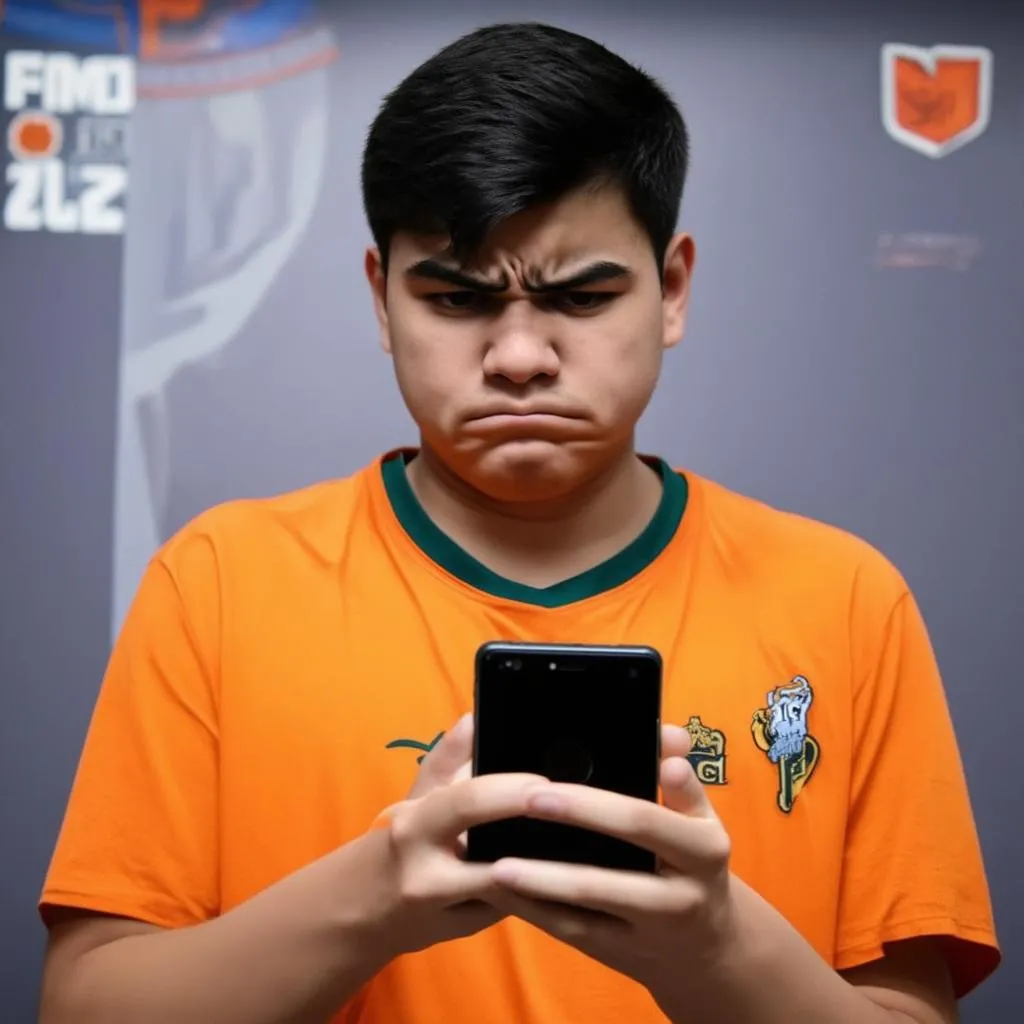 Frustrated young man holding a phone