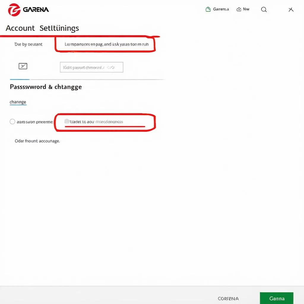 Giao diện thay đổi mật khẩu Garena