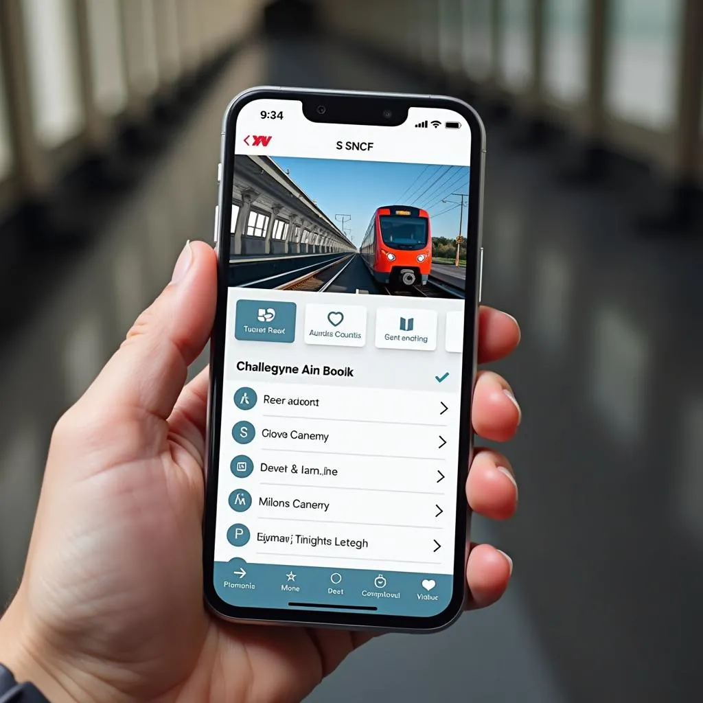 Giao diện ứng dụng SNCF trên điện thoại thông minh