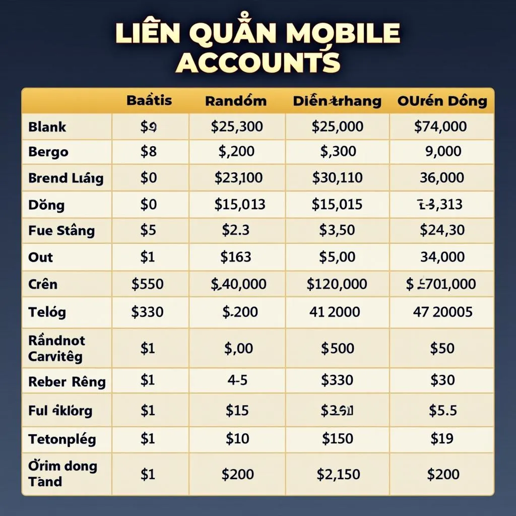 Bảng giá acc Liên Quân mới nhất