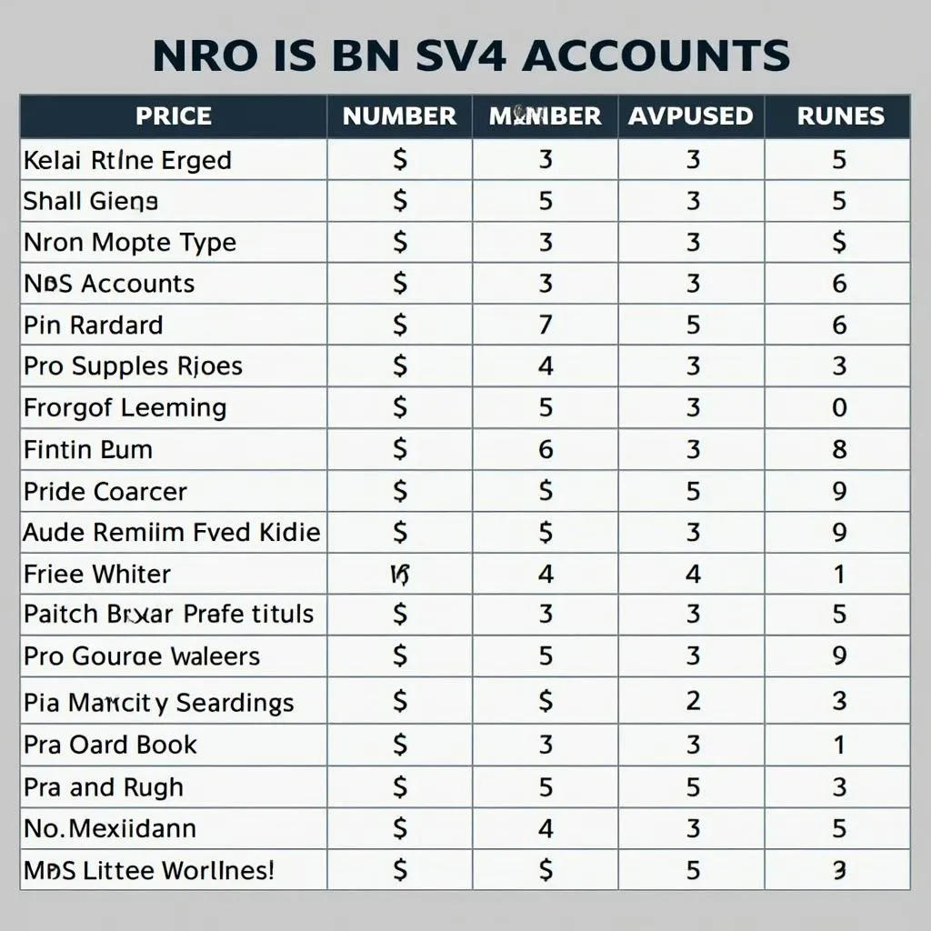 Bảng giá acc NRO sv4