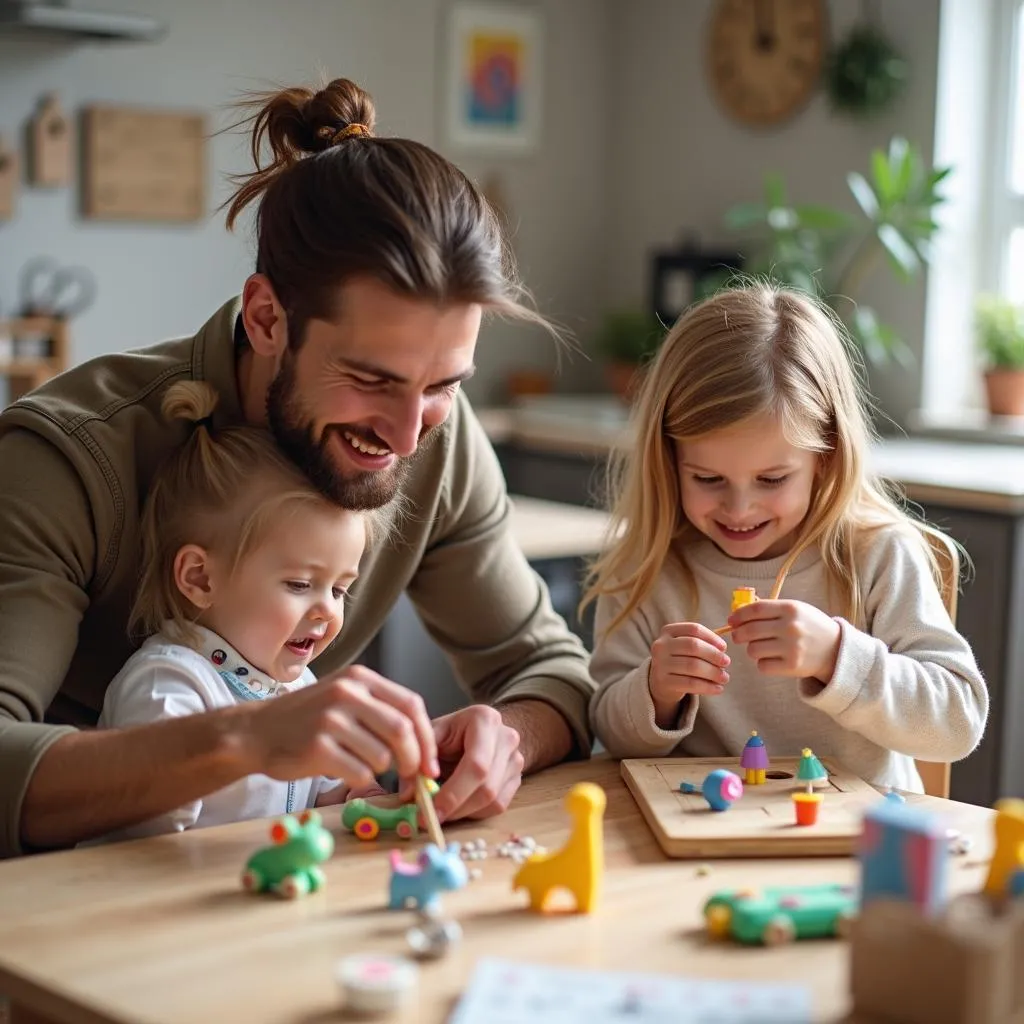 Parents and children crafting together