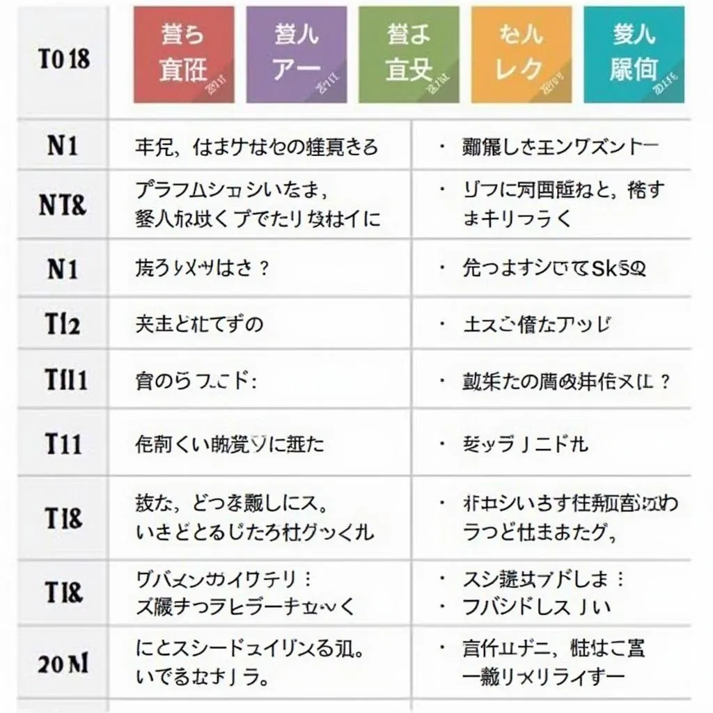 Bảng mô tả các cấp độ JLPT