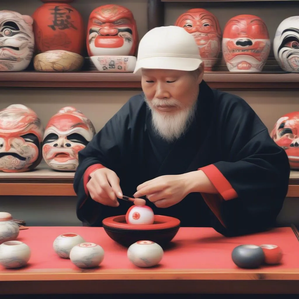 Tô mắt cho búp bê Daruma