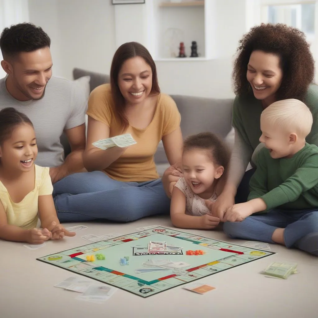 Family playing Monopoly Junior