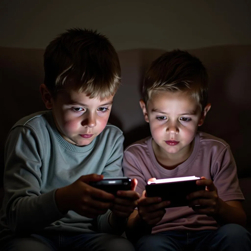 Children playing mobile games