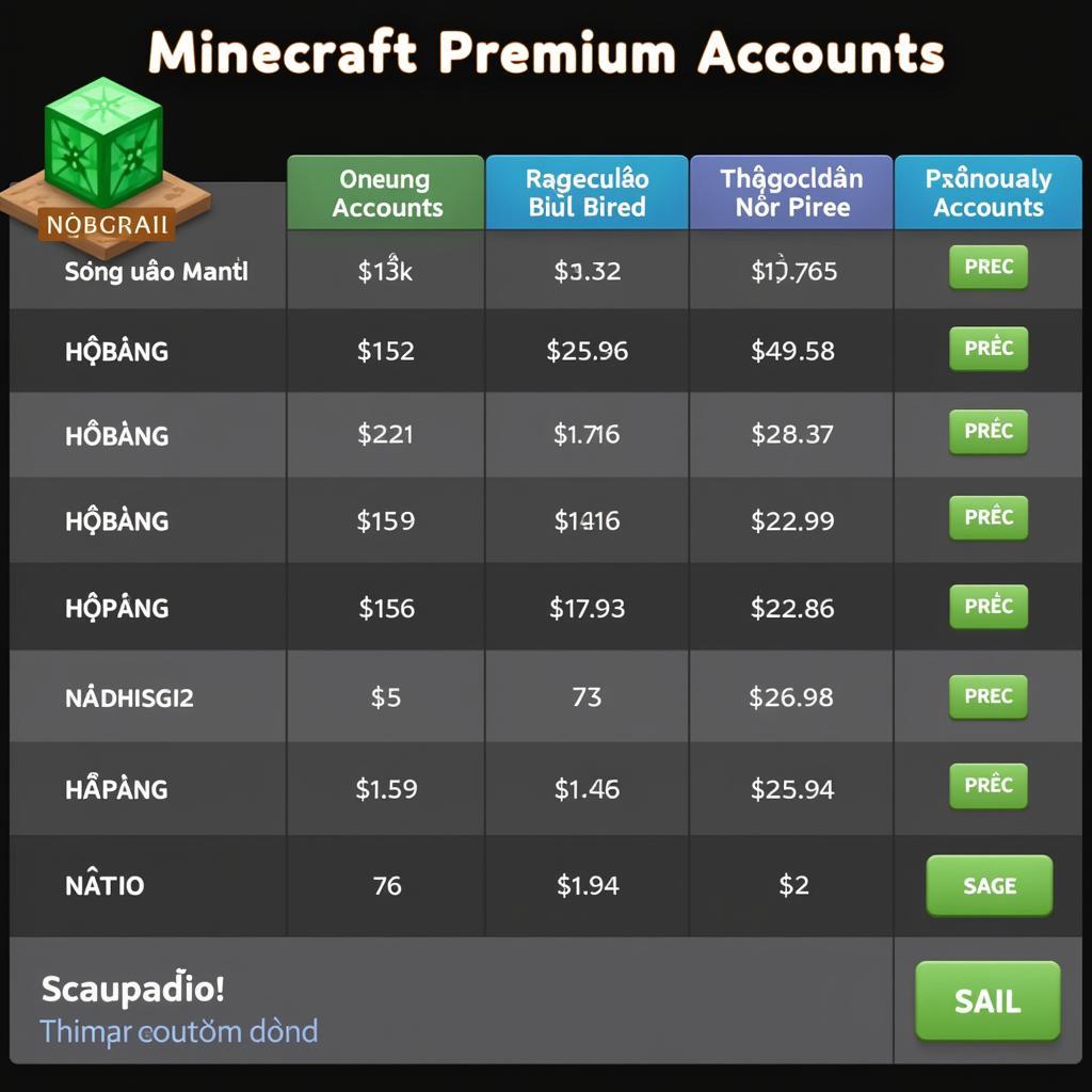 Bảng giá acc premium minecraft giá rẻ