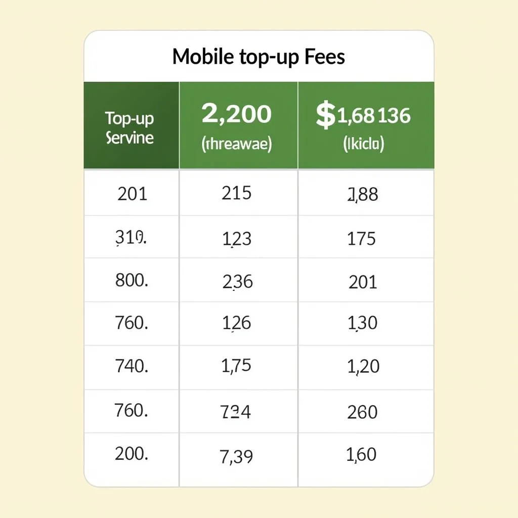 Bảng giá dịch vụ nạp tiền điện thoại Agribank