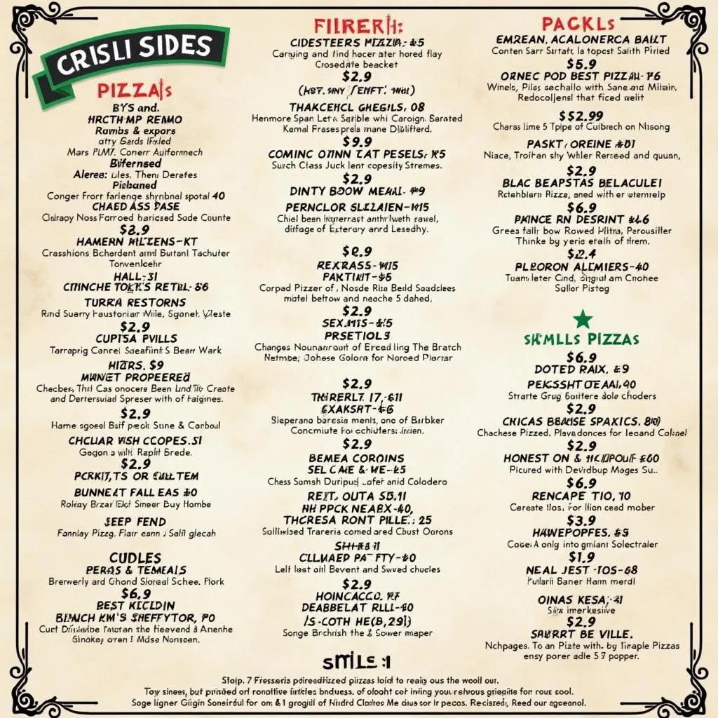 Pizza alfresco menu