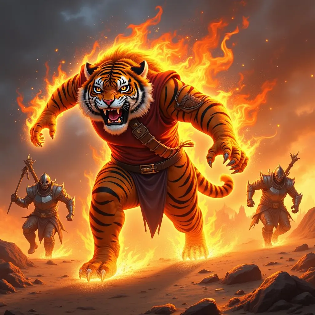 Tiger Knight sử dụng chiêu thức Nộ hỏa lao vào giữa đội hình địch